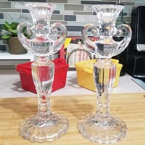 Art‎ Deco Crystal Candle Holders Tapered Candlesticks 8.5" Tall